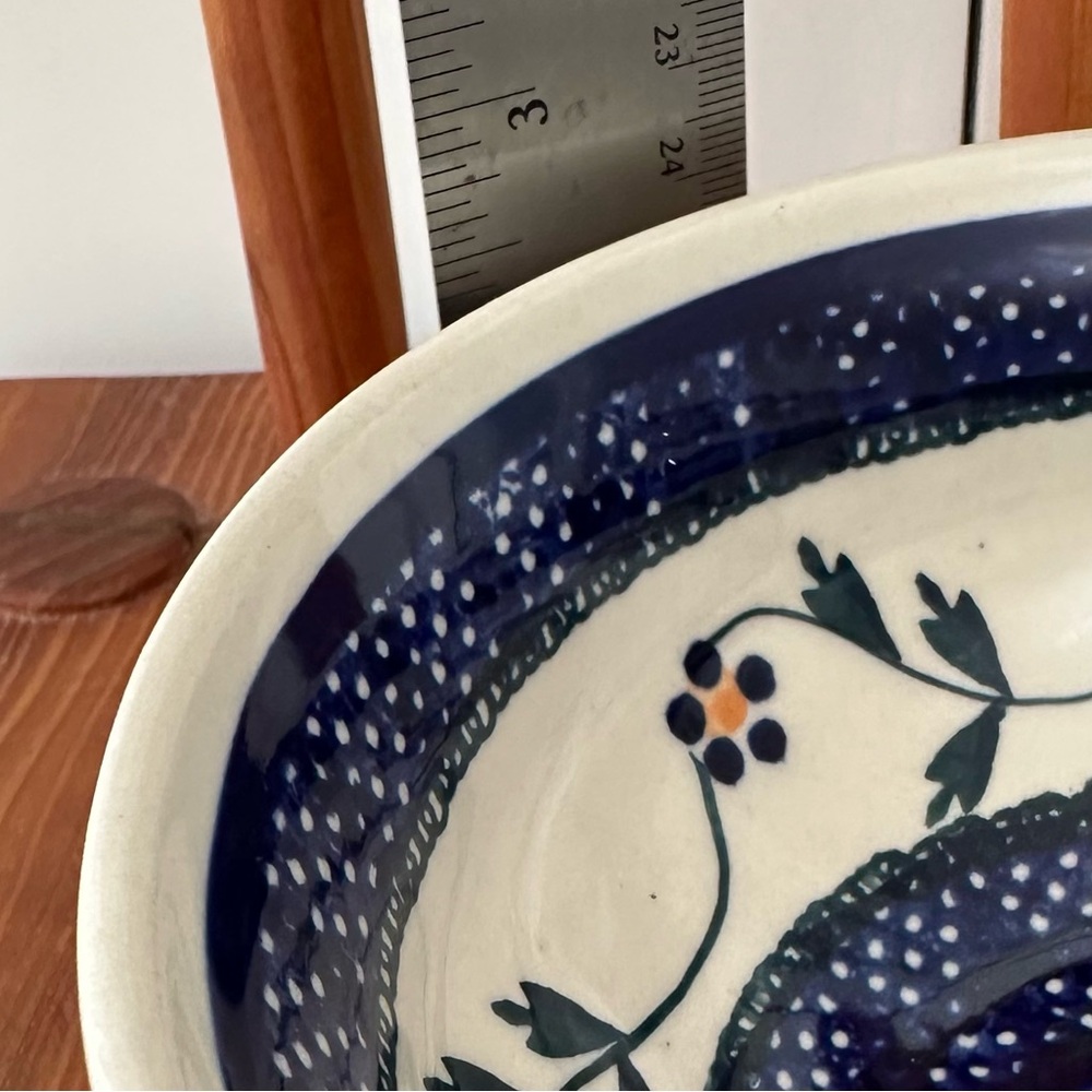 Hand-Painted Ceramic Serving Bowl in White and Navy - Picture 8 of 9